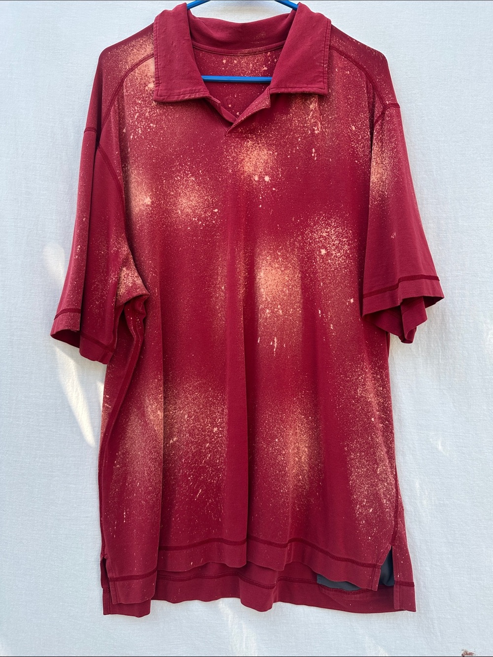 Lululemon Red Polo Shirt with bleach spattered pattern